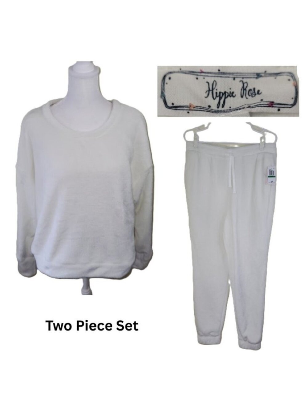 Hippie Rose 2 Piece Lounge Set White Soft Comfy Junior's Size L NWT